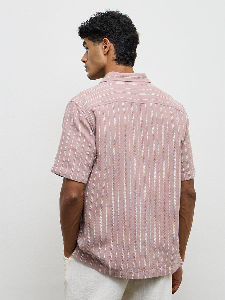 ETA Dusty Pink Stripe Embroidered Relaxed-Fit Cotton Shirt