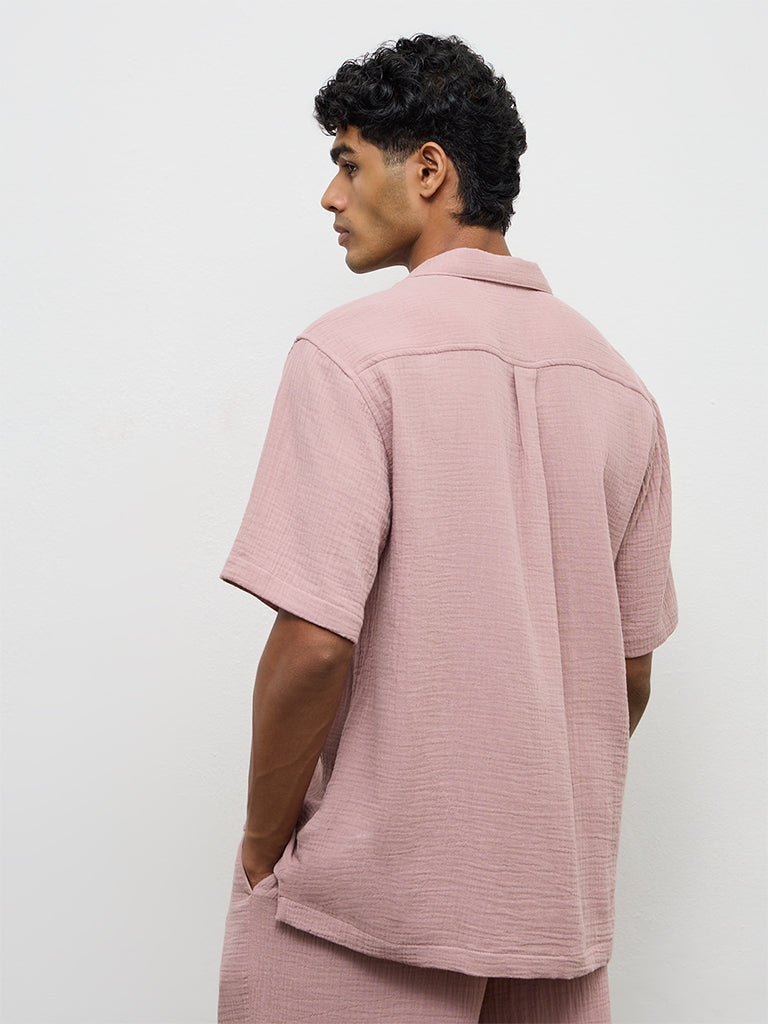 ETA Dusty Pink Crinkle-Textured Relaxed-Fit Cotton Shirt