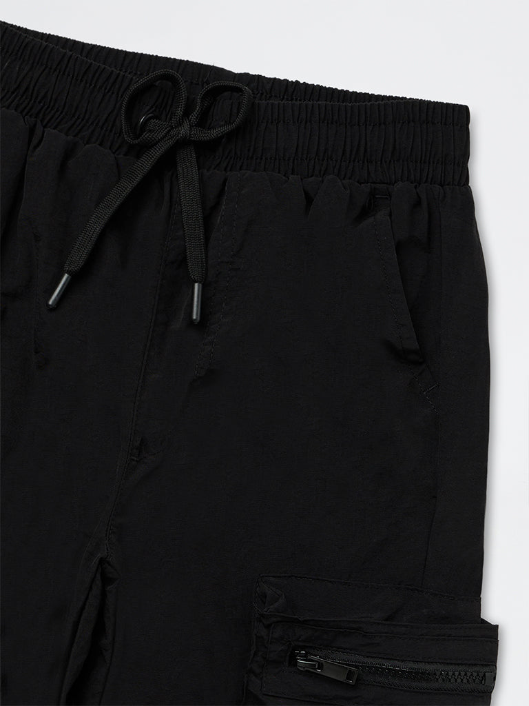 Boys Black Mid-Rise Cargo Pants
