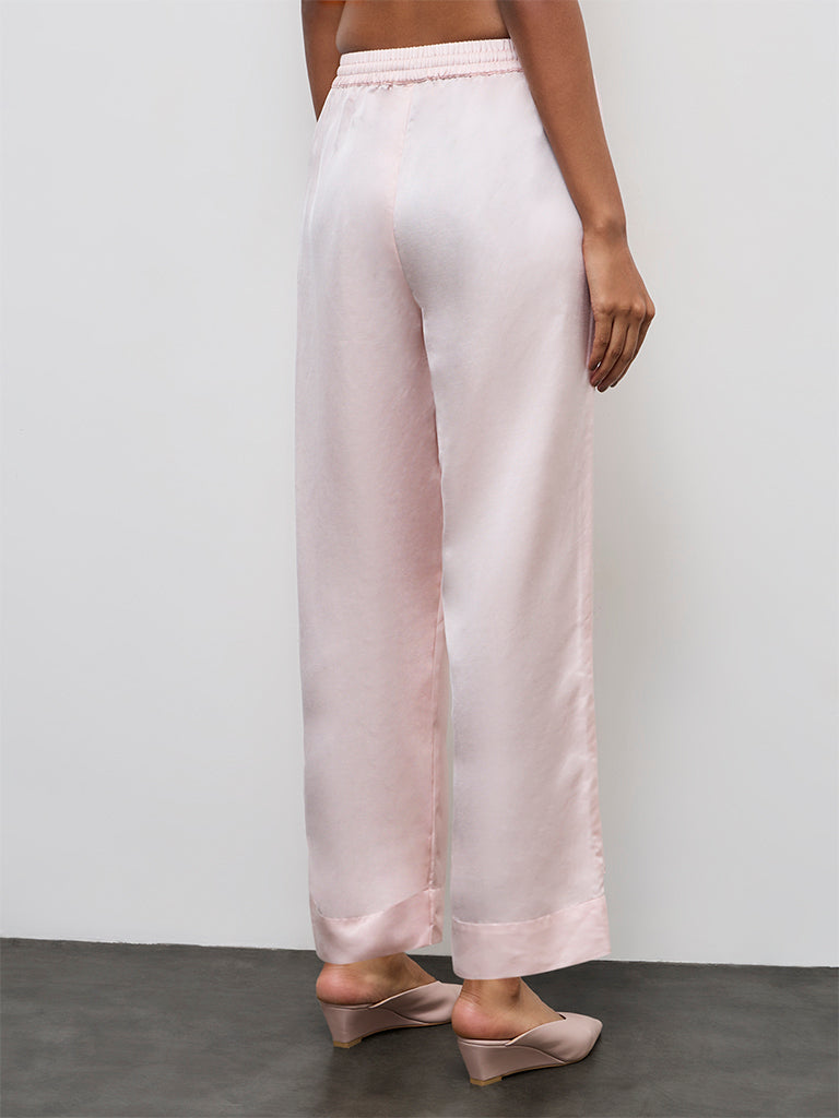 Zuba Pink Solid Linen Blend Pants