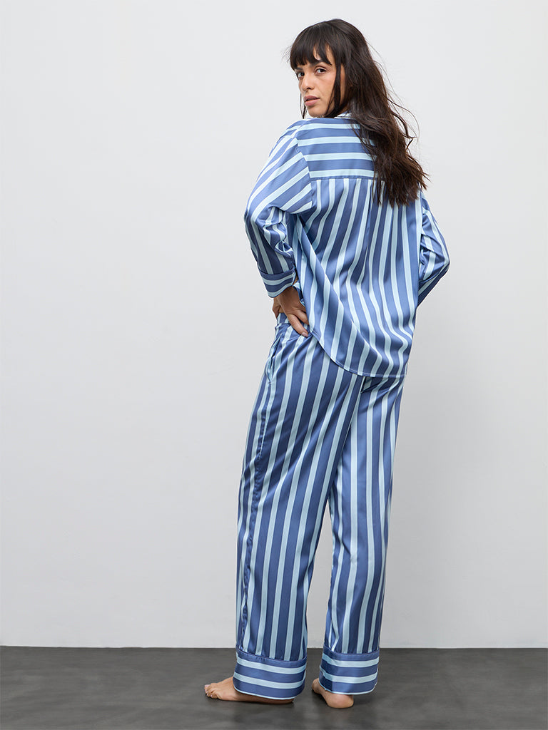 Wunderlove Blue Striped Shirt and Pyjamas Set
