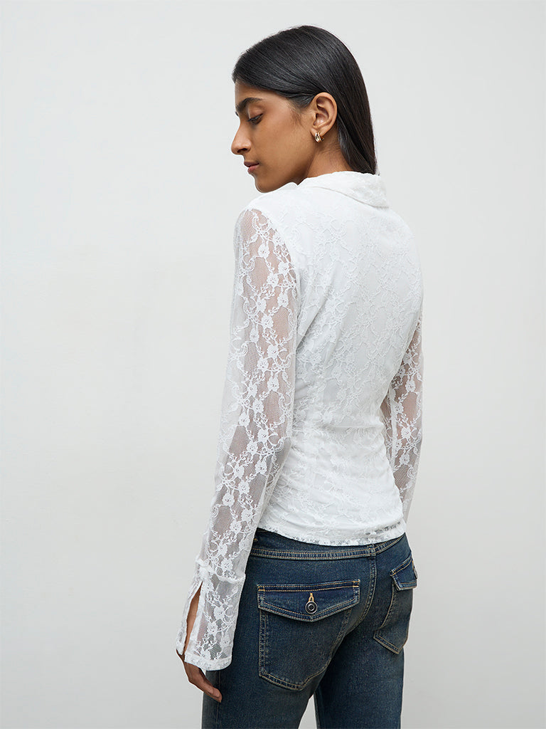 Nuon White Lace-Textured Shirt