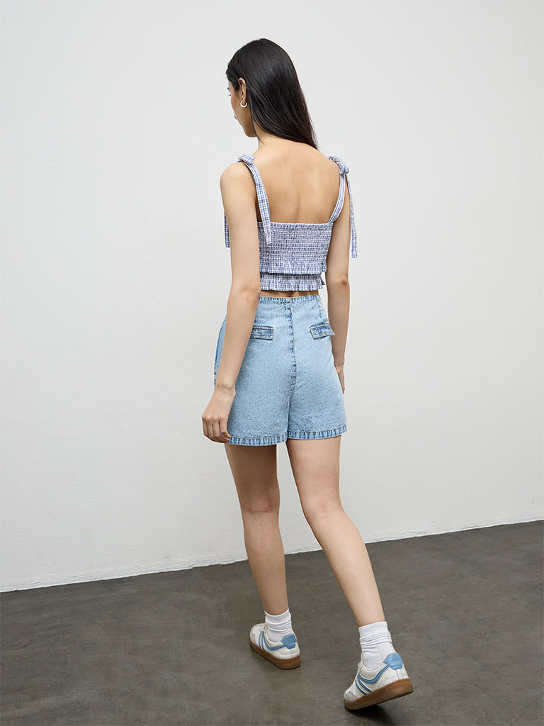 Nuon Light Blue High-Rise Denim Skorts