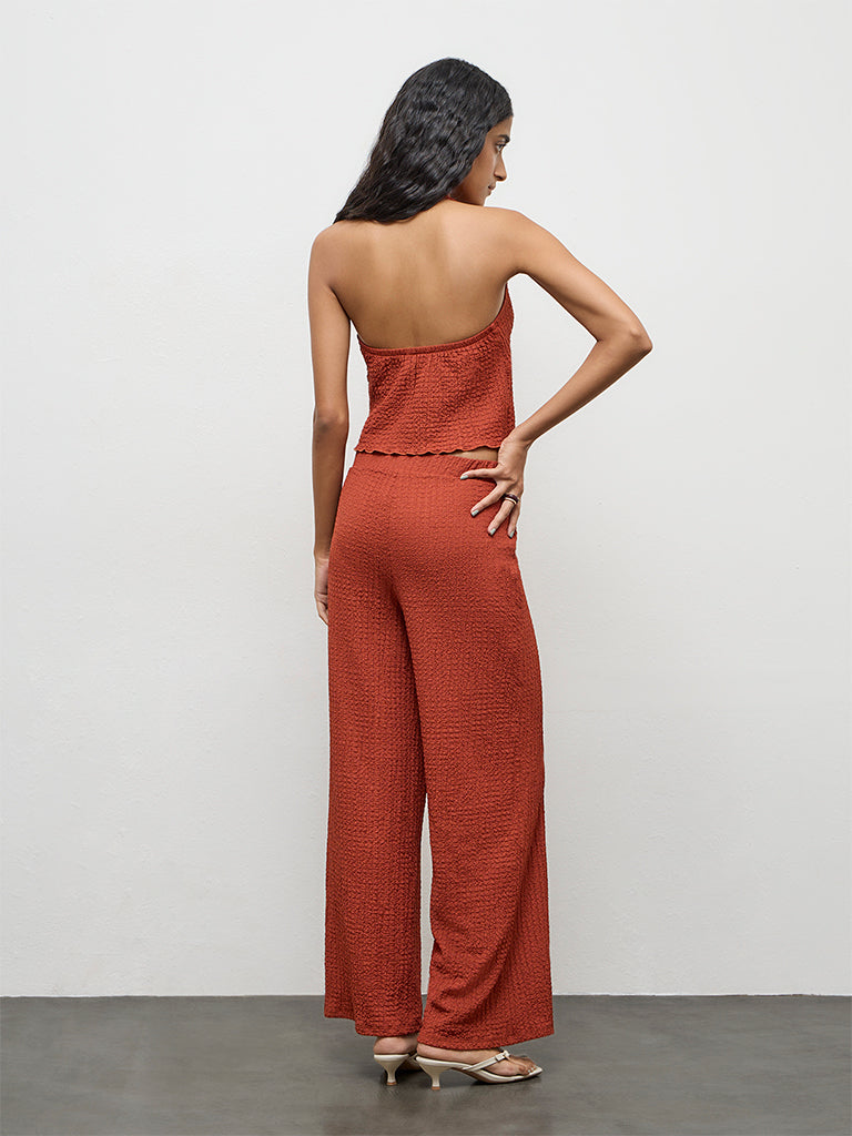 Nuon Rust Textured High-Rise Pants
