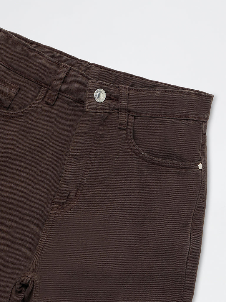 Girls Dark Brown High-Rise Jeans