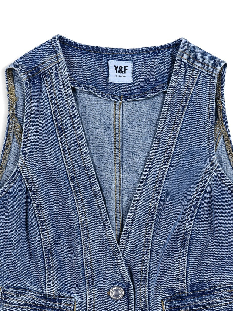 Girls Blue Denim Waistcoat