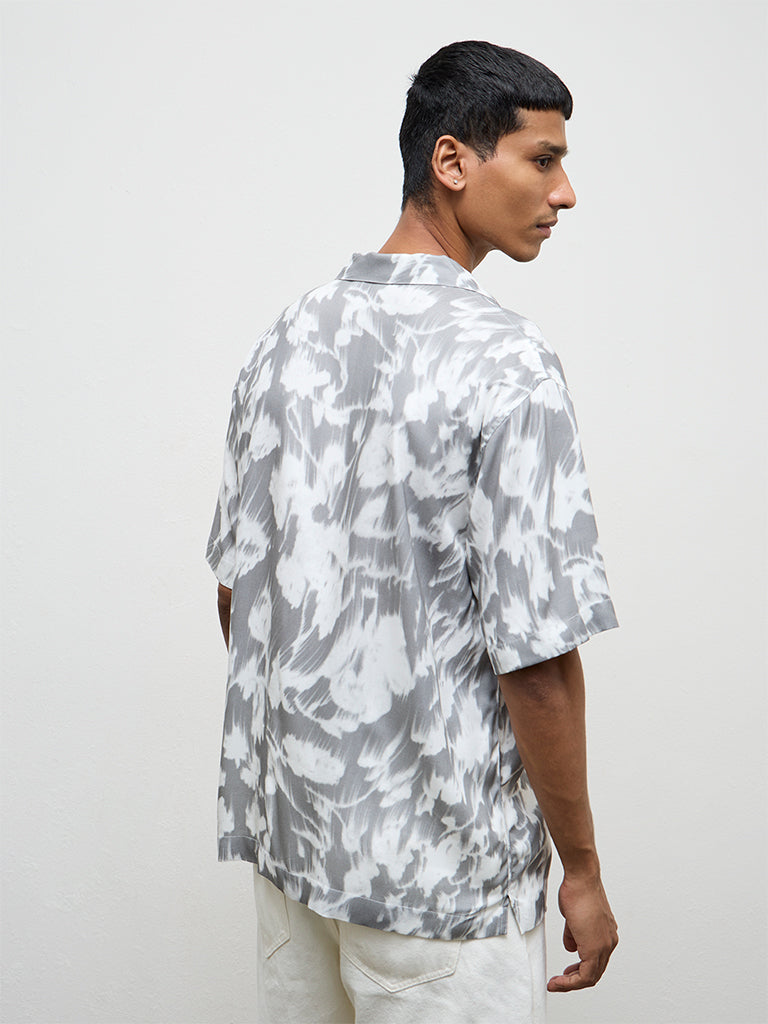 Nuon Grey Printed Relaxed-Fit Shirt