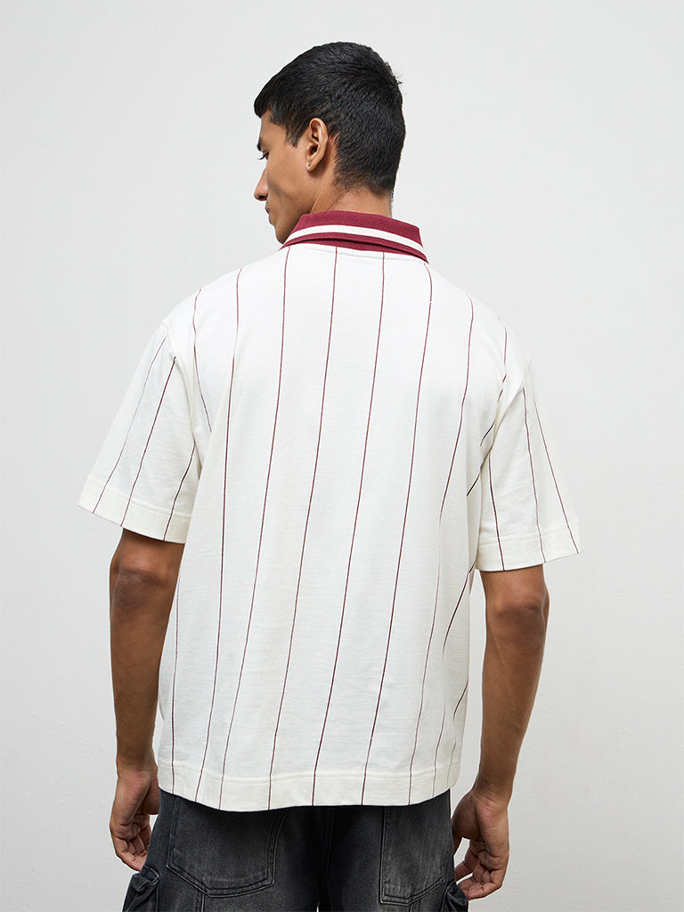 Nuon White Printed Relaxed-Fit Cotton T-Shirt