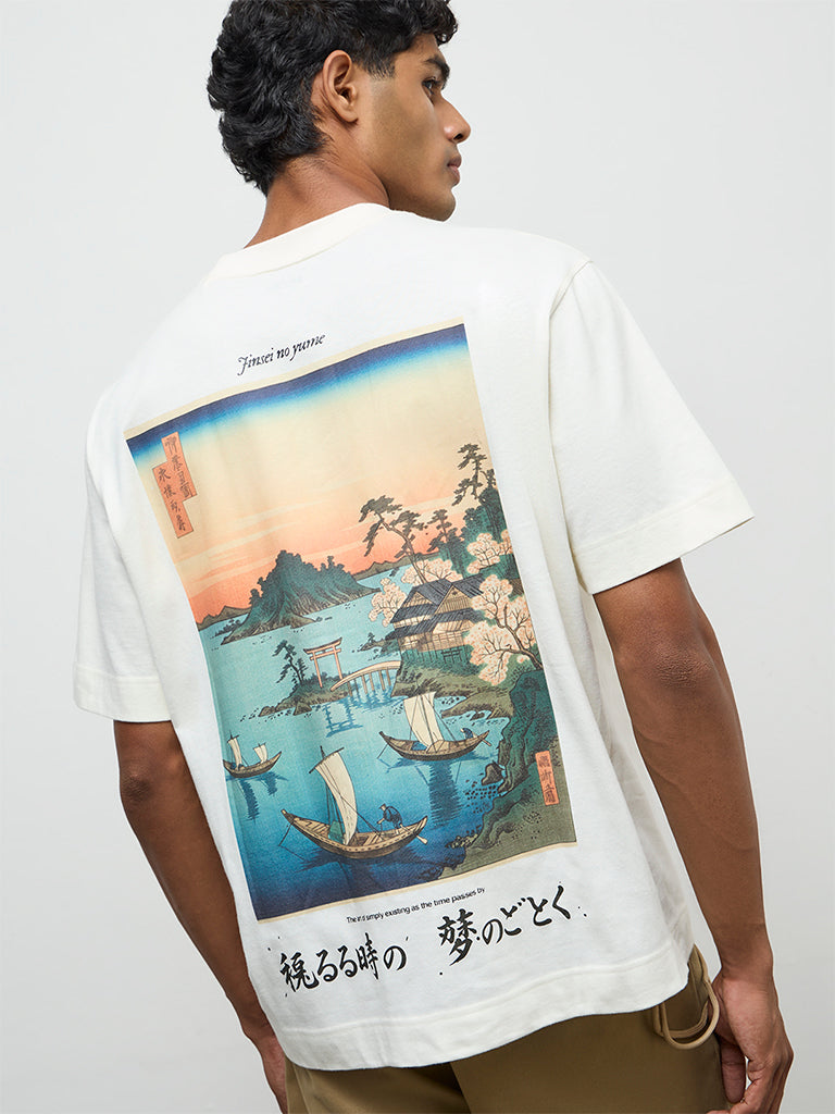 Nuon Off-White Scenic-Printed Relaxed-Fit Cotton T-Shirt