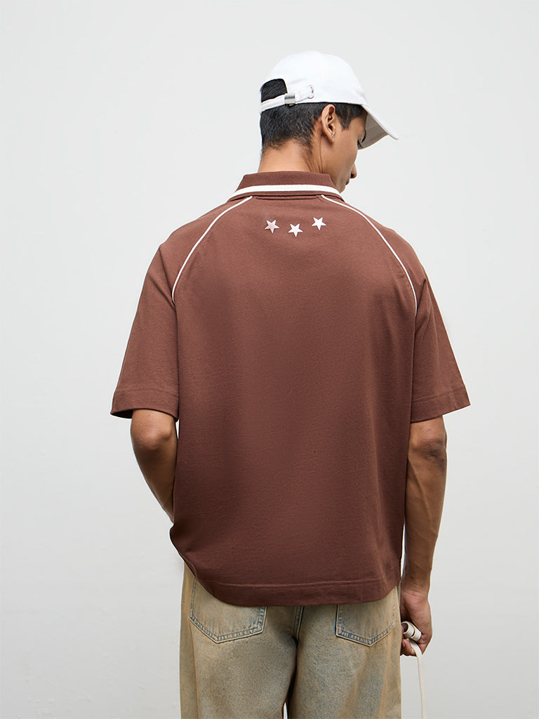 Nuon Brown Printed Relaxed-Fit Cotton T-Shirt