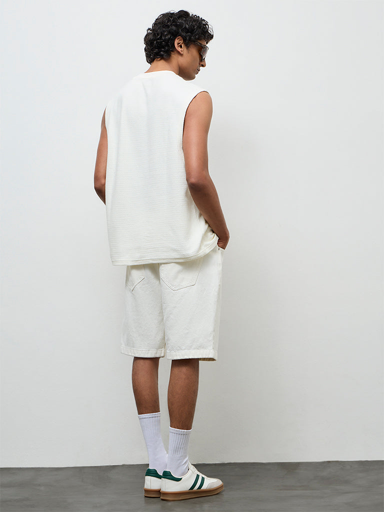 Nuon Off-White Textured Relaxed-Fit Cotton T-Shirt
