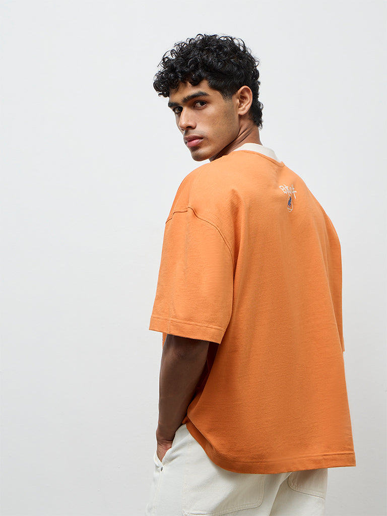 Nuon Orange Text Printed Cotton Oversized T-Shirt