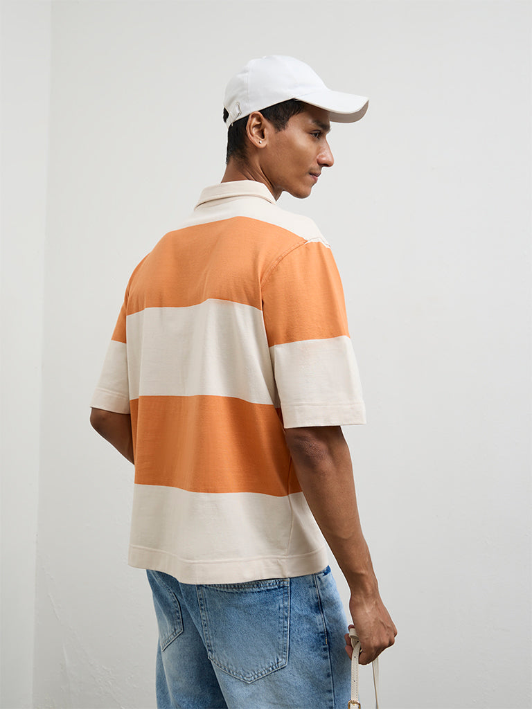Nuon Orange Color-Blocked Relaxed-Fit Cotton Polo T-Shirt