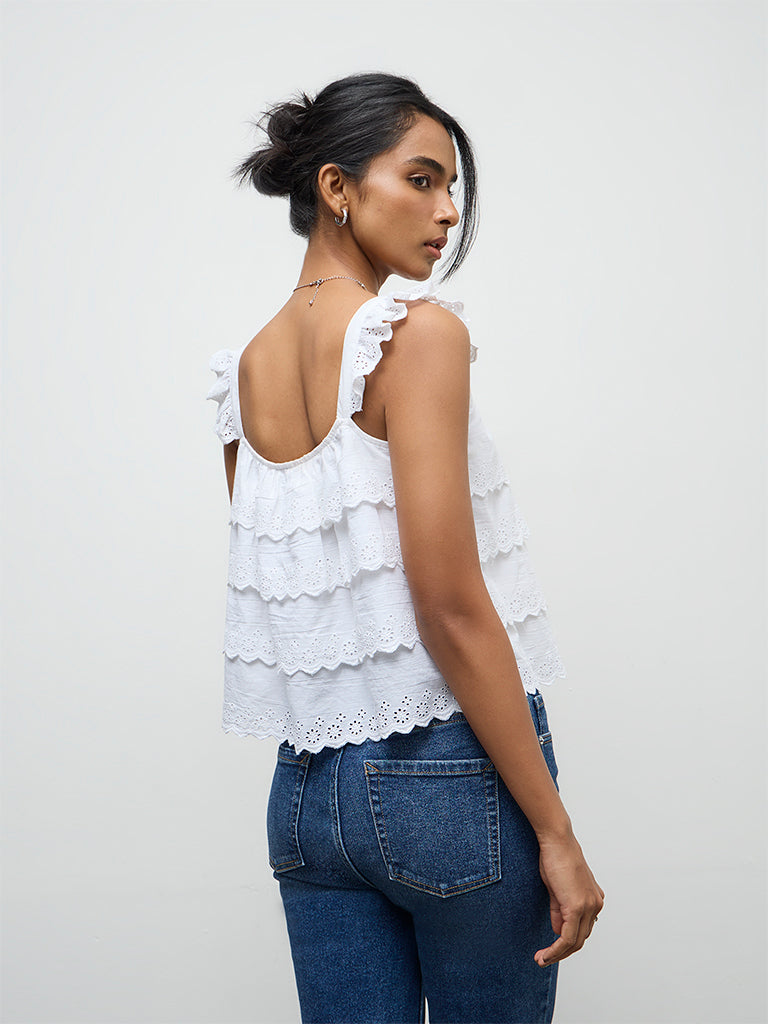 LOV White Broderie Anglaise Top