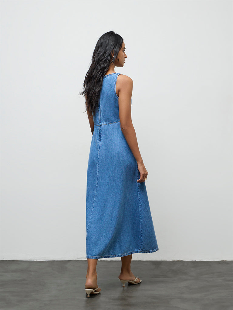 LOV Light Blue Denim A-Line Dress