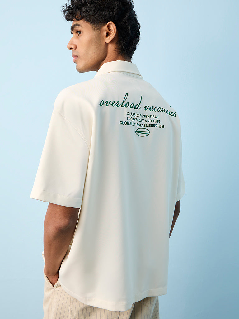 Nuon Off-White Text Embroidered Relaxed-Fit Shirt