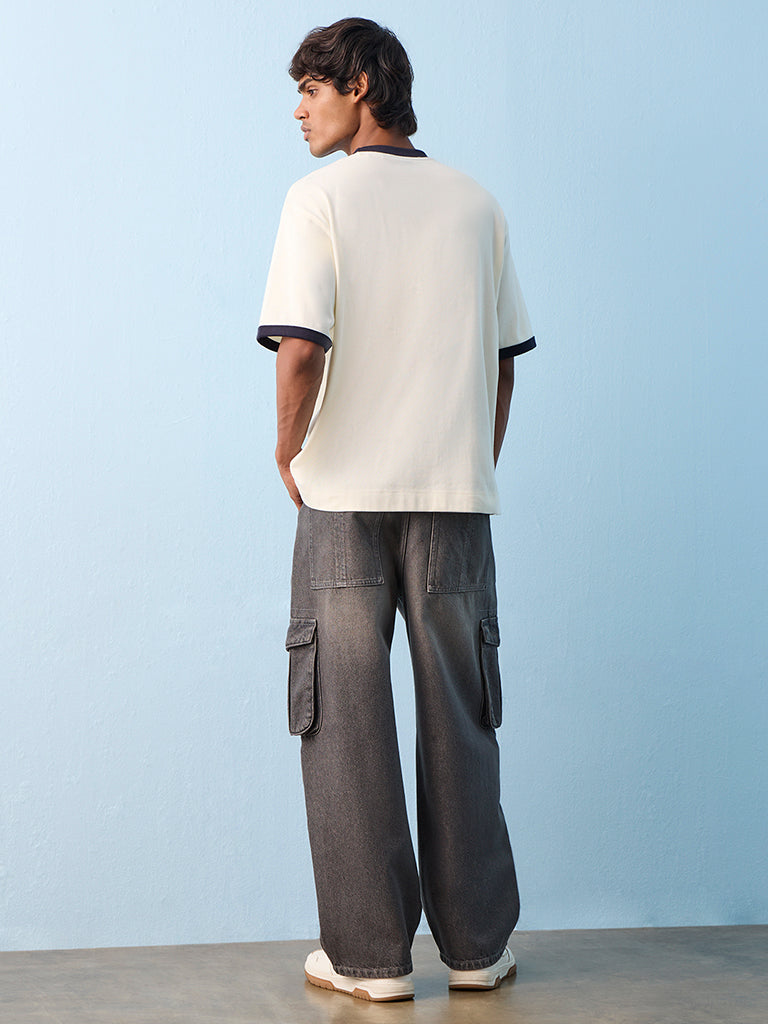 Nuon Charcoal Skater-Fit Mid-Rise Cargo Jeans