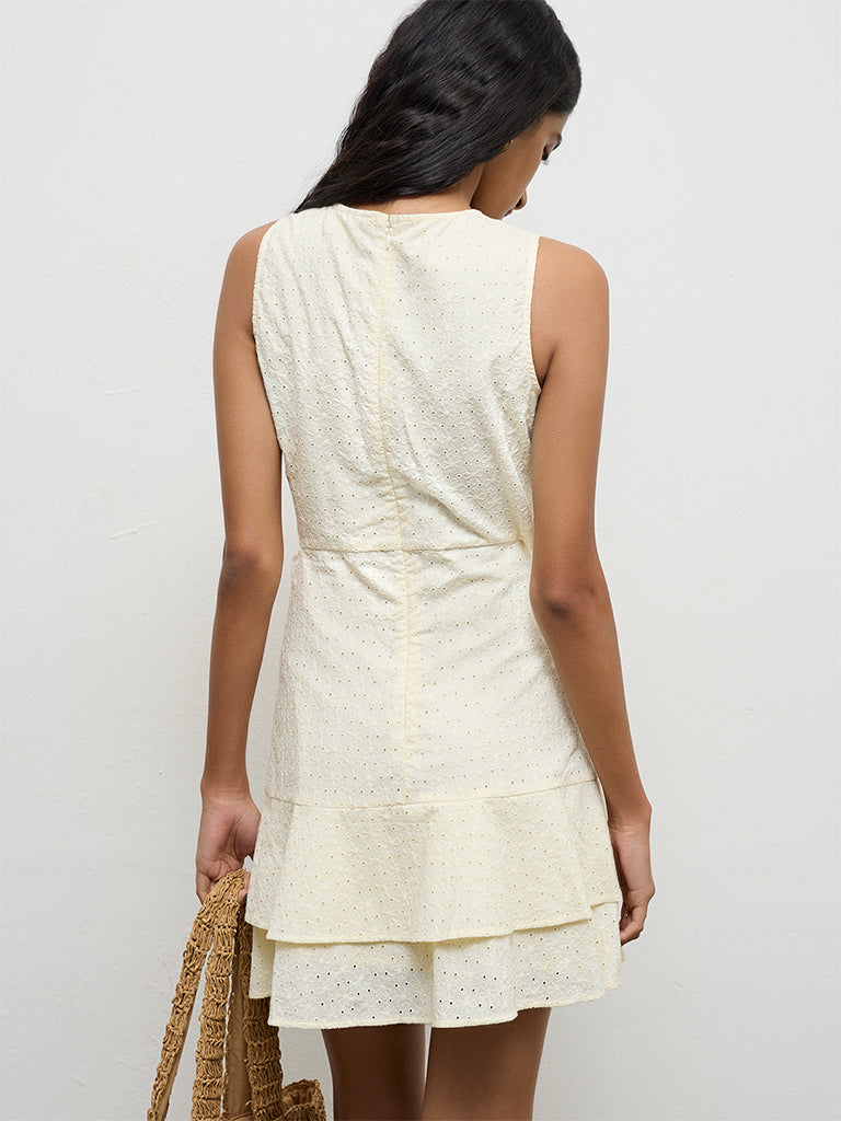 Bombay Paisley Off-White Cut-Out-Detail Cotton A-Line Dress