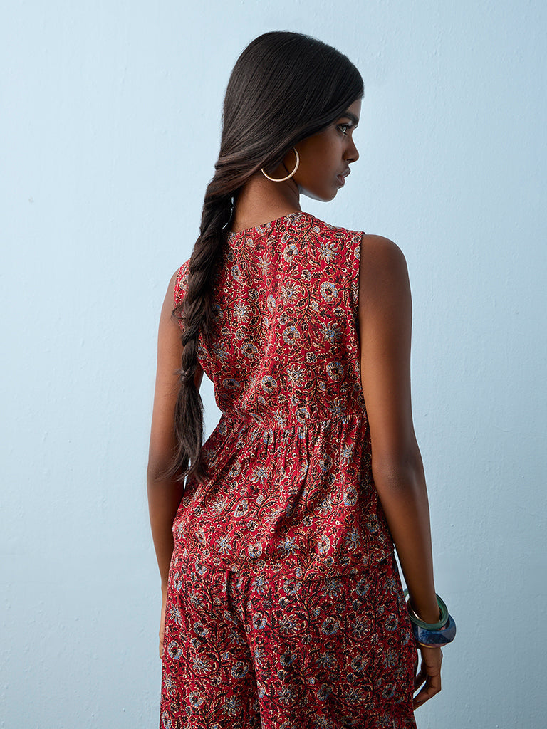 Bombay Paisley Red Botanical Printed Top