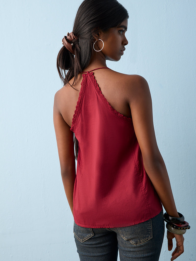 Bombay Paisley Red Embroidered Cotton Top