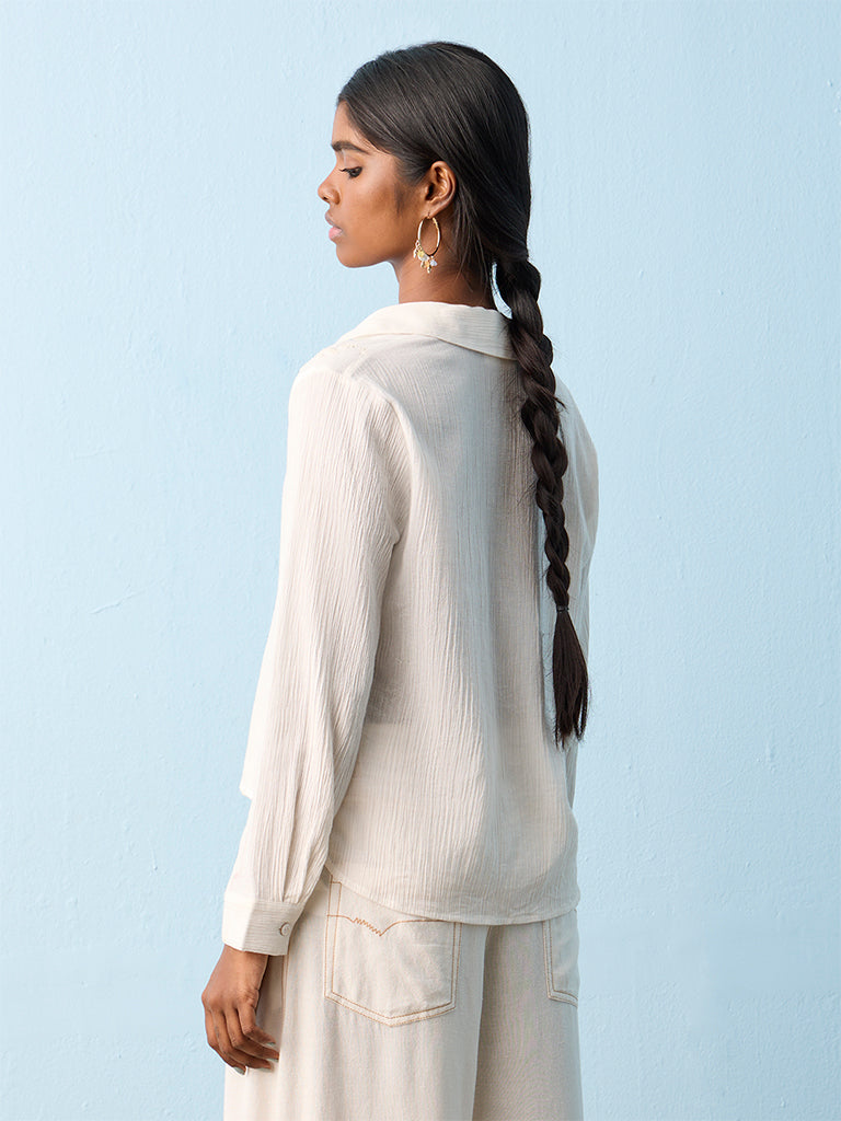 Bombay Paisley White Embroidered Cotton Blouse