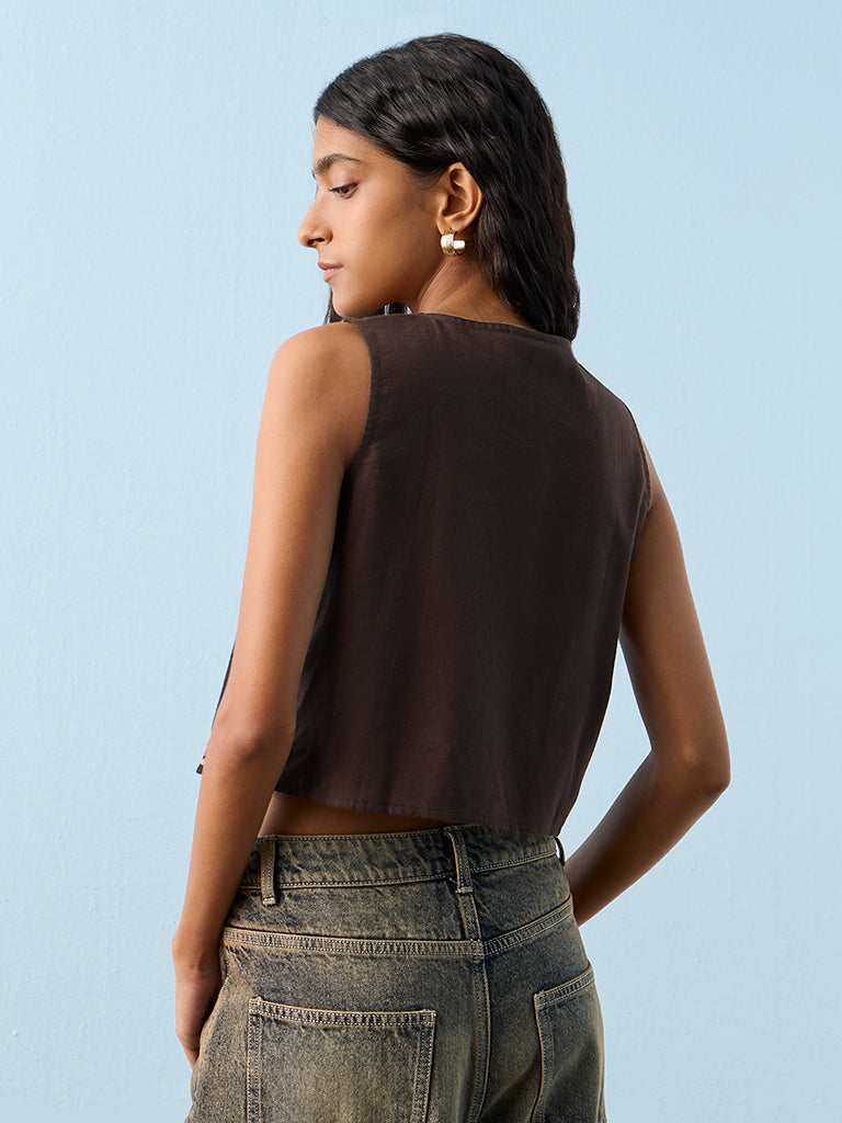 Bombay Paisley Black Embroidered Cotton-Blend Top