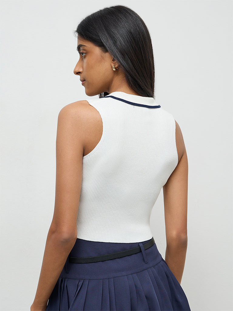 Nuon White Ribbed-Textured Top