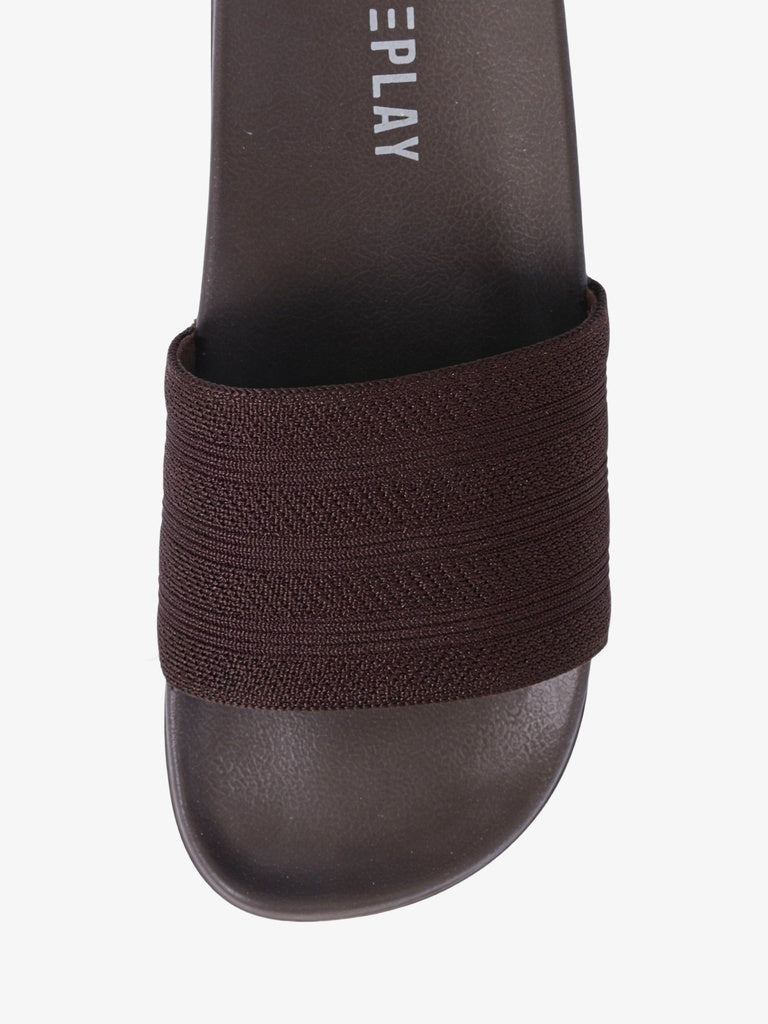 SOLEPLAY Brown Textured Slip-On Slides
