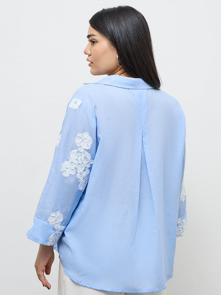 Gia Light Blue Floral Embroidered Shirt