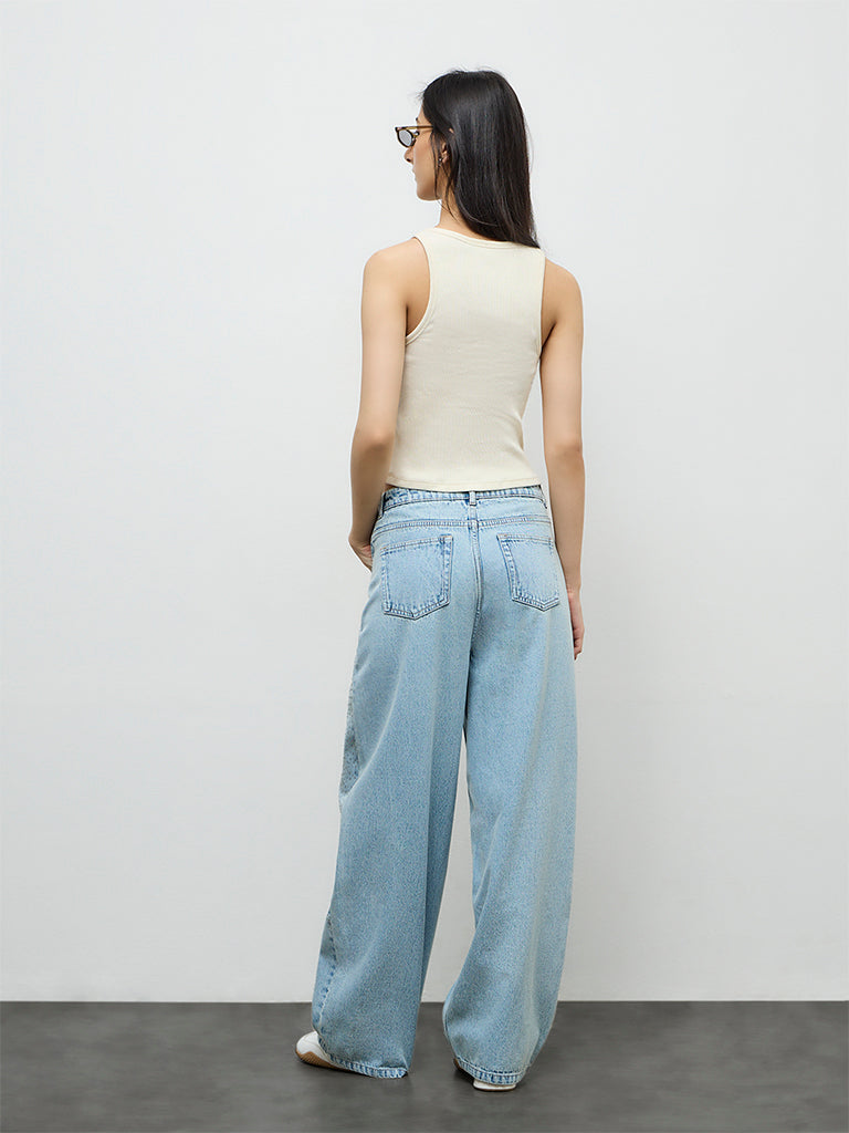 Nuon Light Blue Embellished High-Rise Jeans