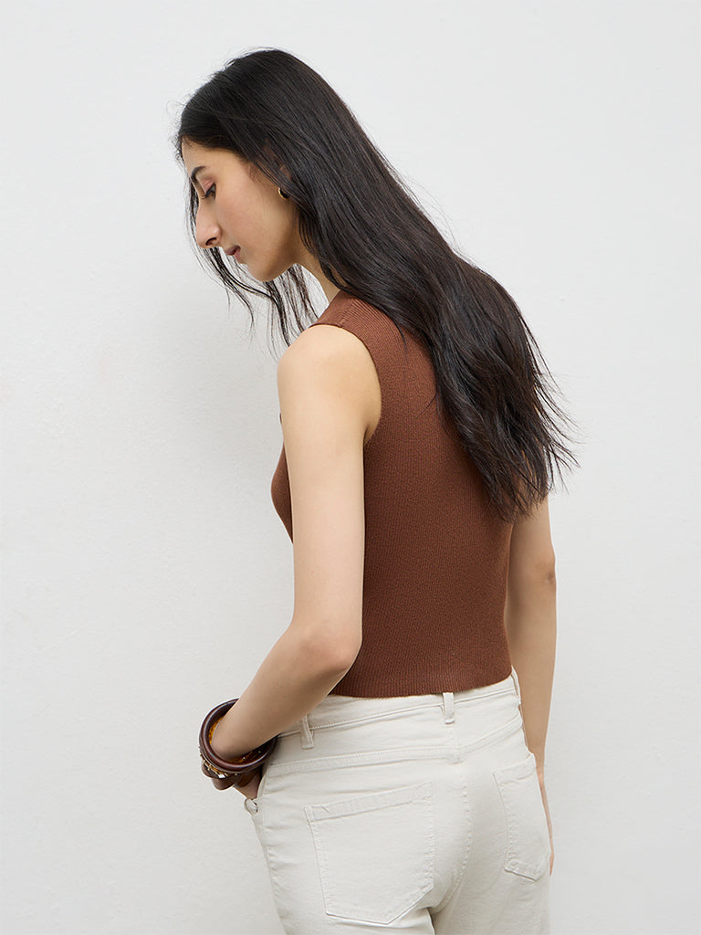 Nuon Brown Ribbed Top