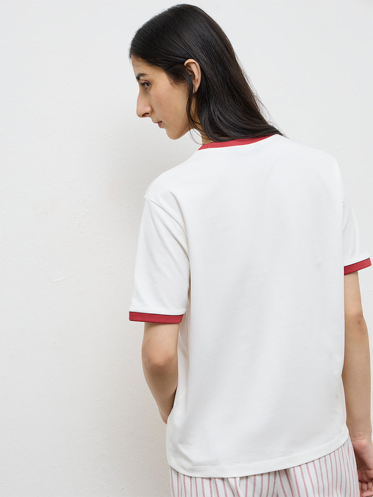 Nuon White Printed Cotton T-Shirt