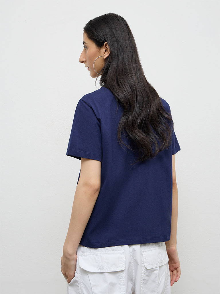 Nuon Navy Numerical Printed Cotton T-Shirt