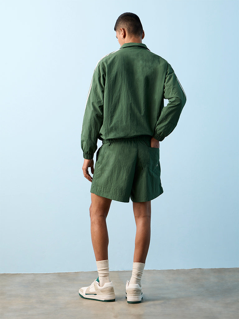 Nuon Green Text-Printed Loose-Fit Mid-Rise Shorts