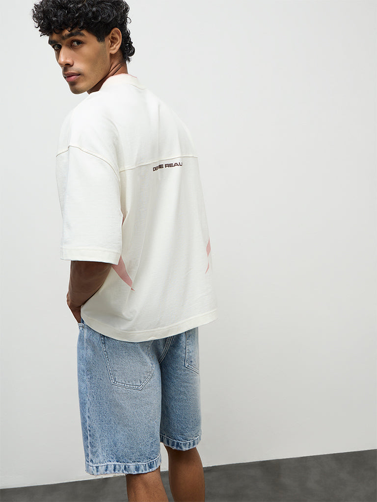 Nuon Off-White Numerical Print Oversized-Fit Cotton T-Shirt