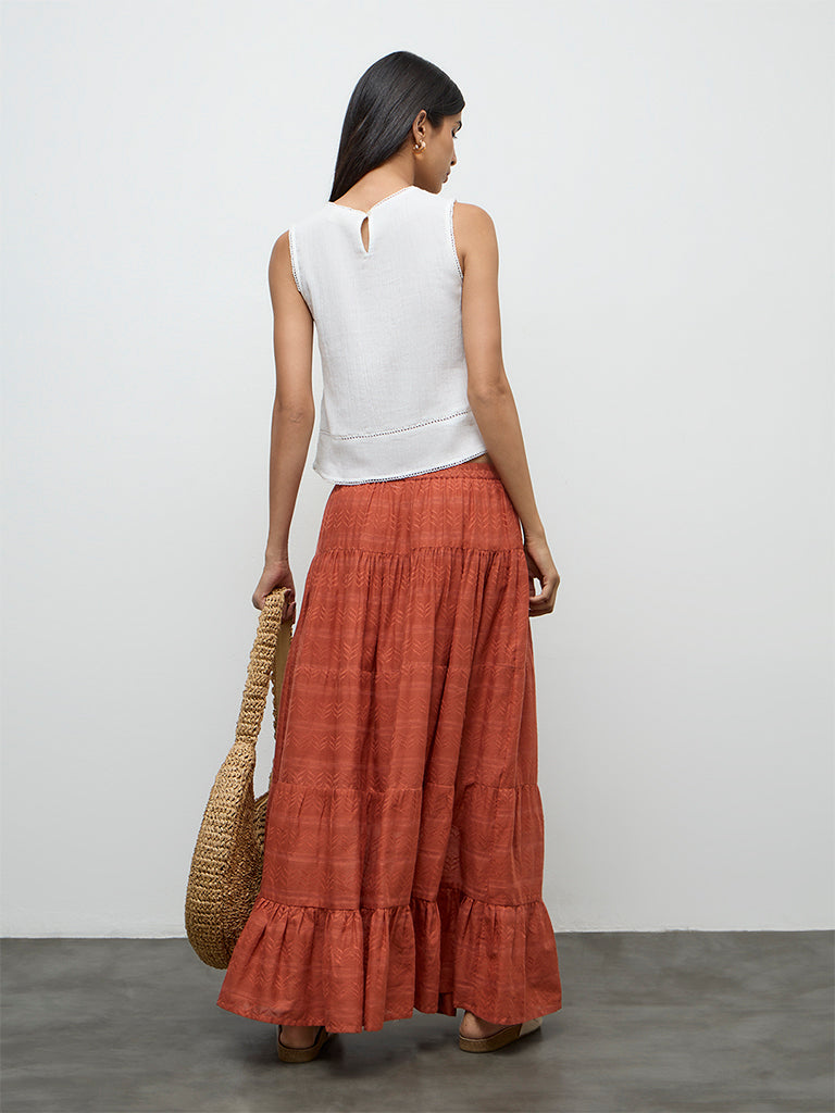Bombay Paisley Rust Embroidered Cotton Maxi Skirt