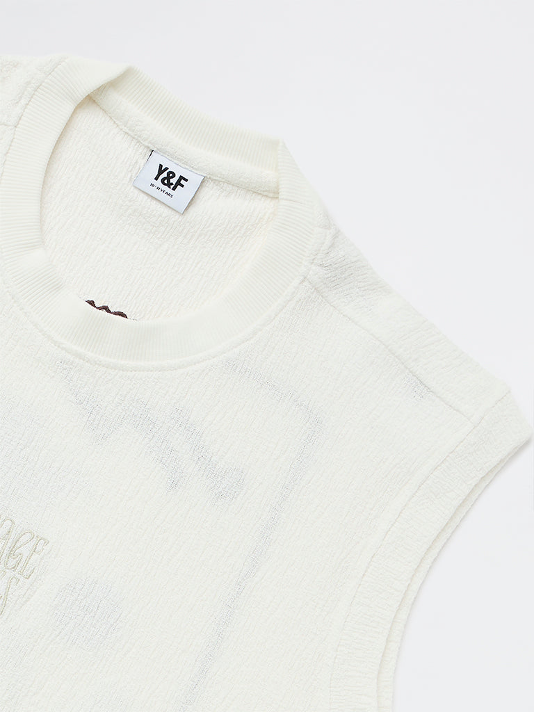 Boys Off-White Printed Cotton-Blend T-Shirt
