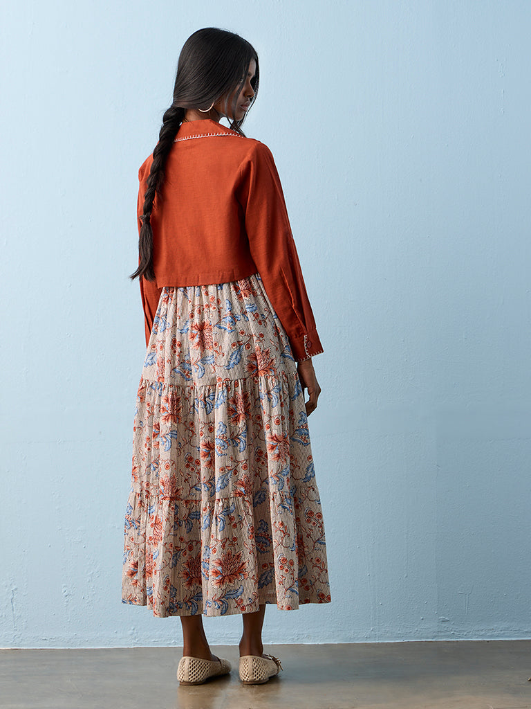 Bombay Paisley Red Cotton Tiered Dress with Jacket