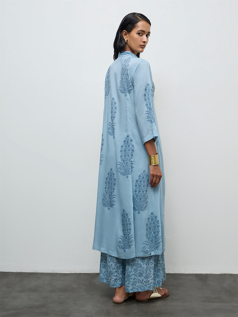 Zuba Wardrobe Blue Floral Printed A-Line Kurta