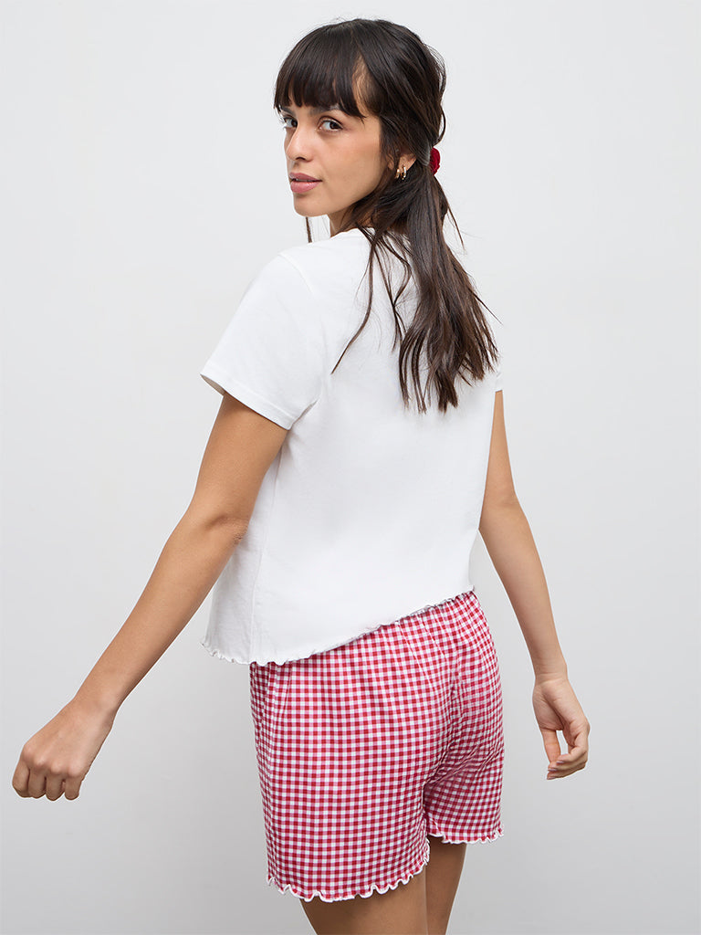 Wunderlove Off-White Heart-Design Cotton T-Shirt and Shorts Set