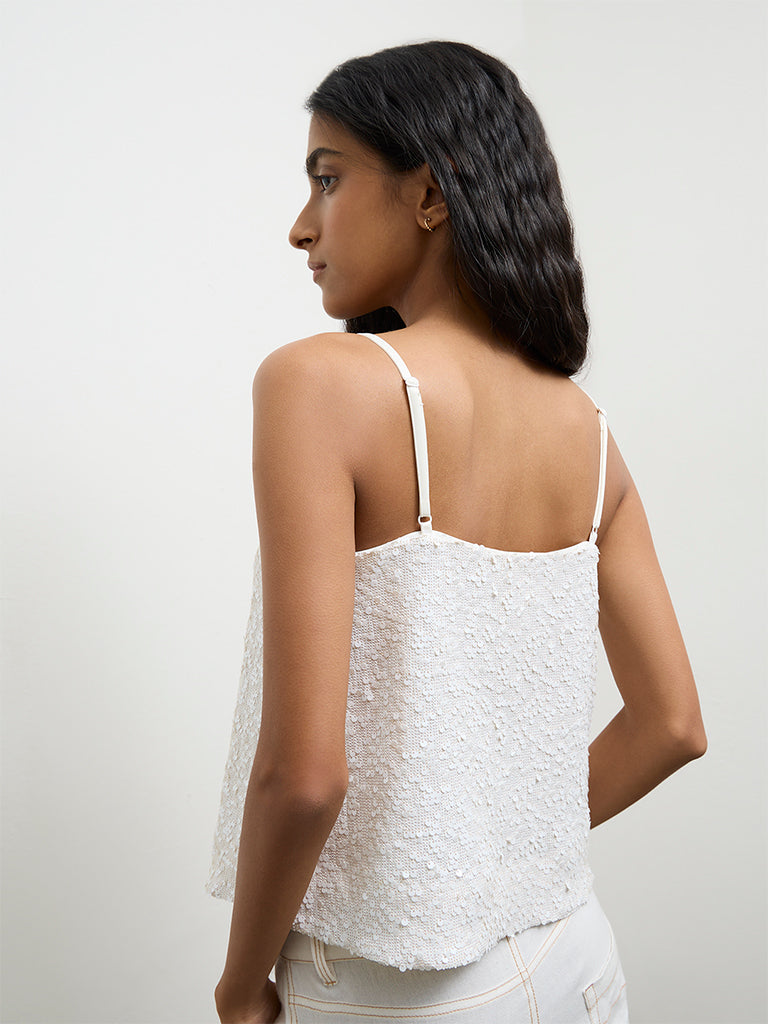Nuon Off-White Sequin Embellished Top