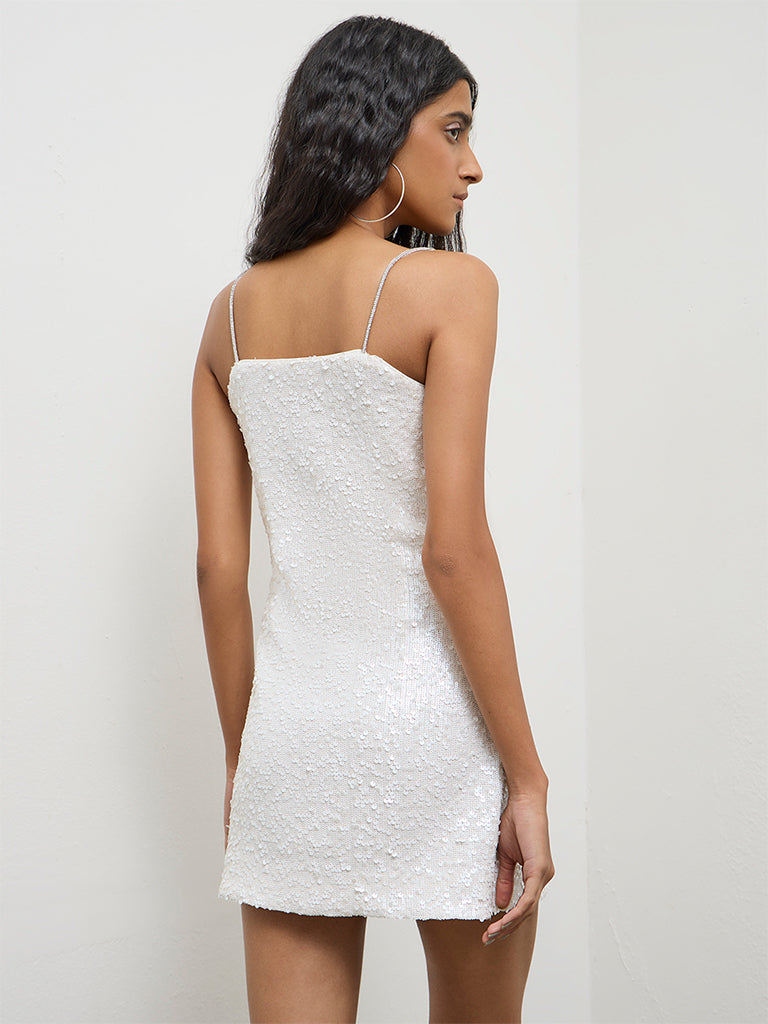 Nuon White Sequin Embellished Bodycon Dress