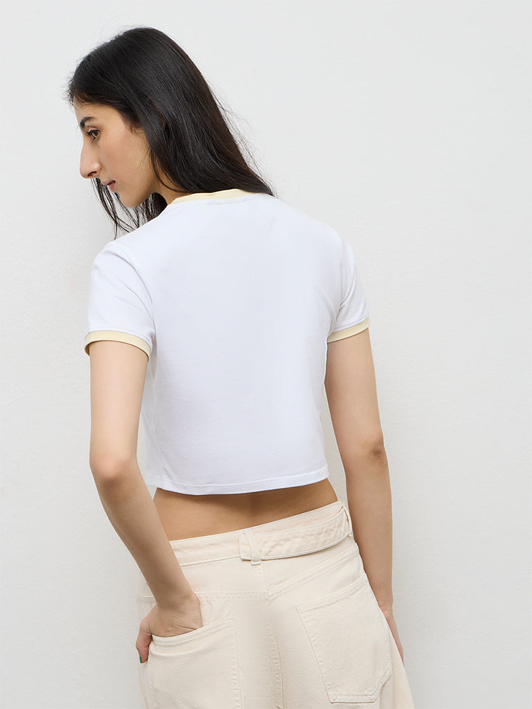Nuon White Graphic Printed Cotton-Blend T-Shirt