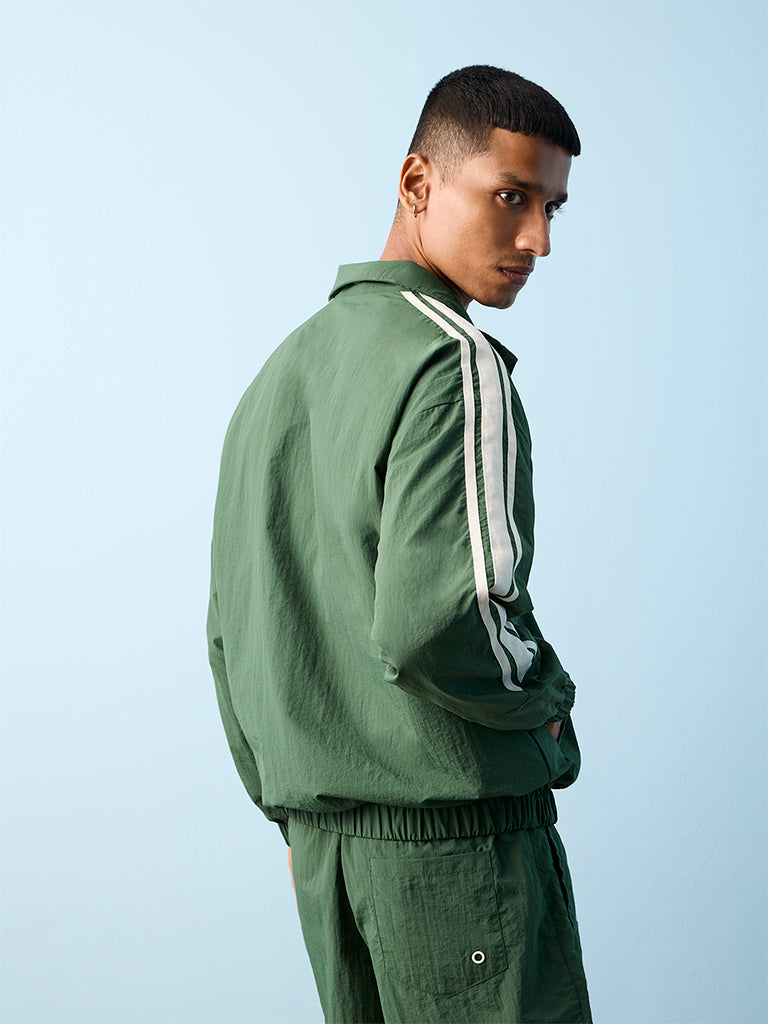 Nuon Green Striped Relaxed-Fit Track Jacket