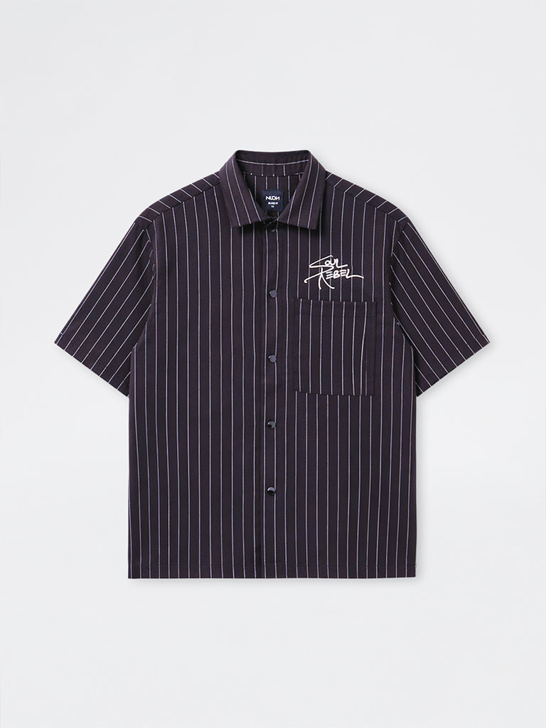 Nuon Black Striped Relaxed-Fit Shirt