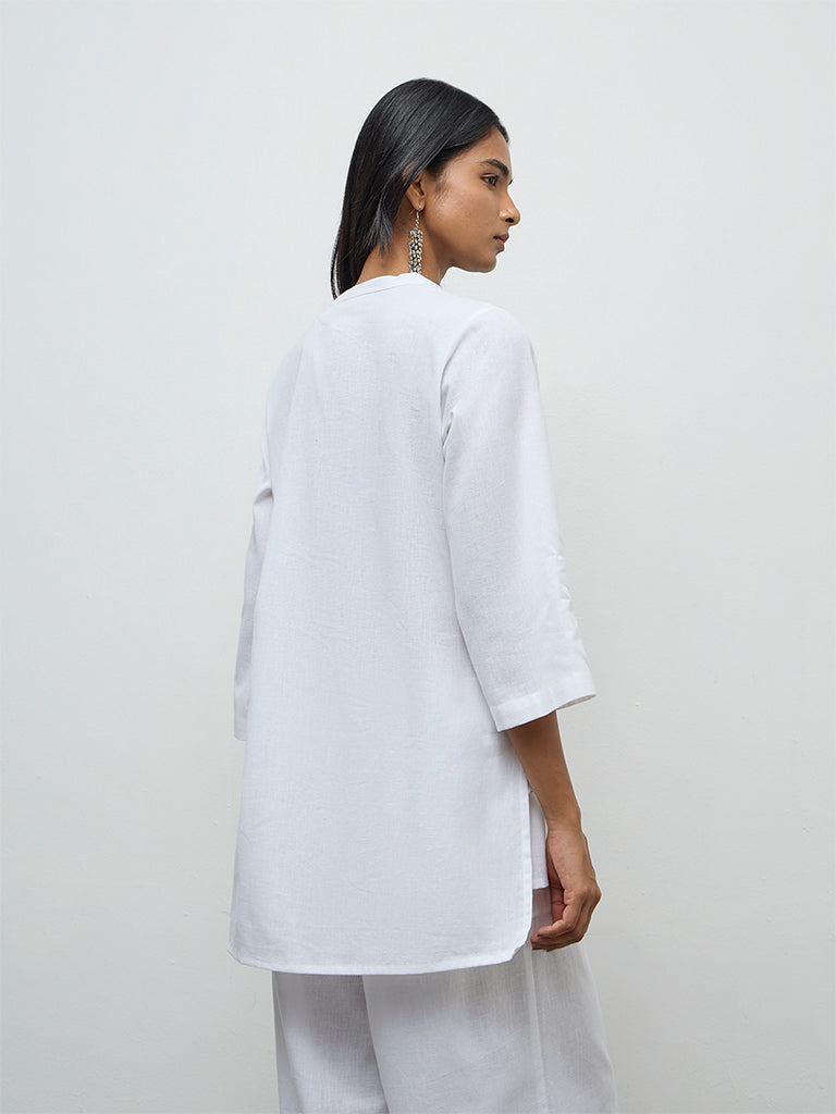 Utsa Off-White Floral Embroidered Cotton-Blend Tunic