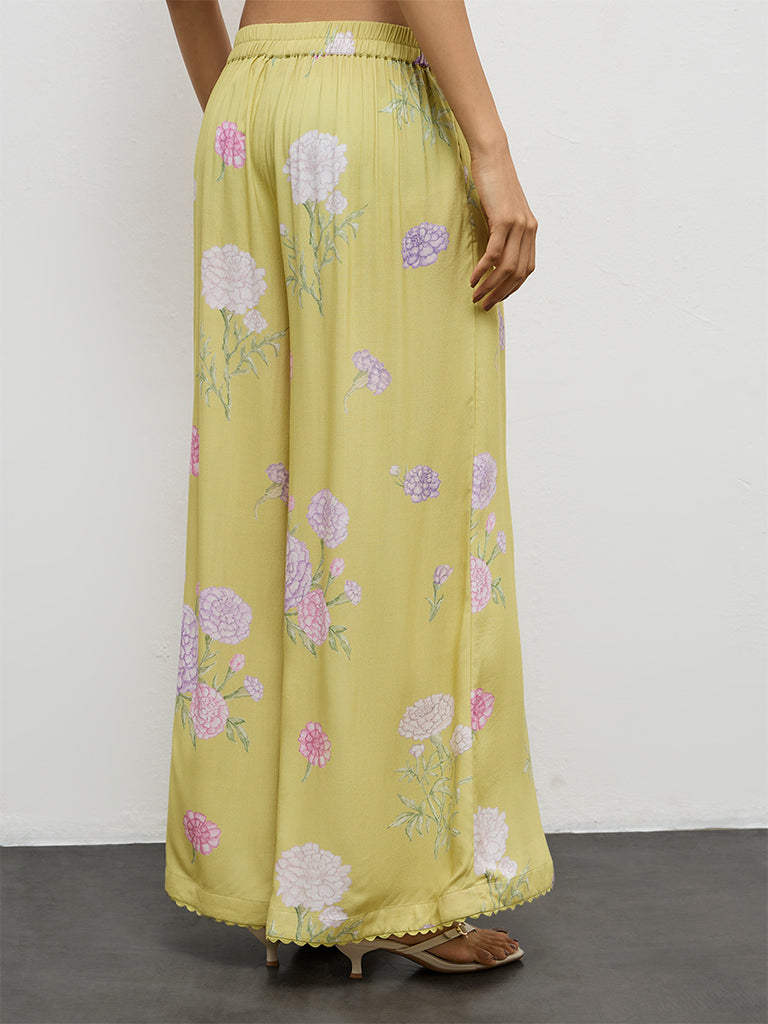 Utsa Lime Floral Design Palazzos