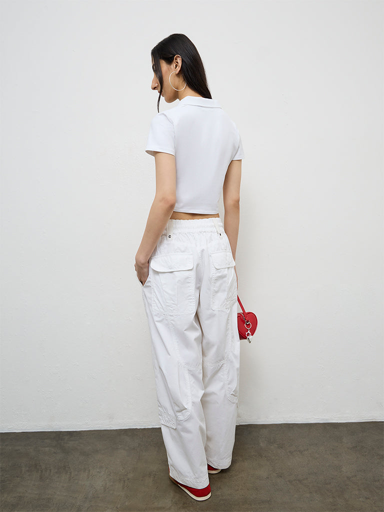 Nuon White Embroidered Cotton-Blend T-Shirt