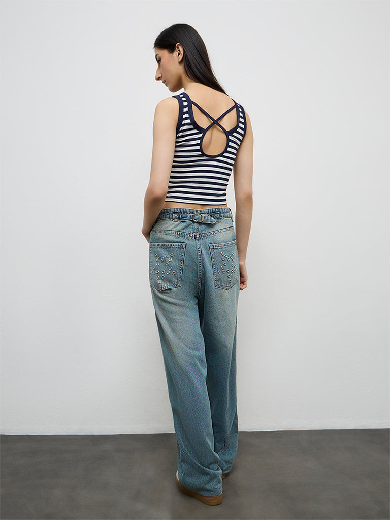 Nuon Navy Striped Cotton-Blend Tank Top