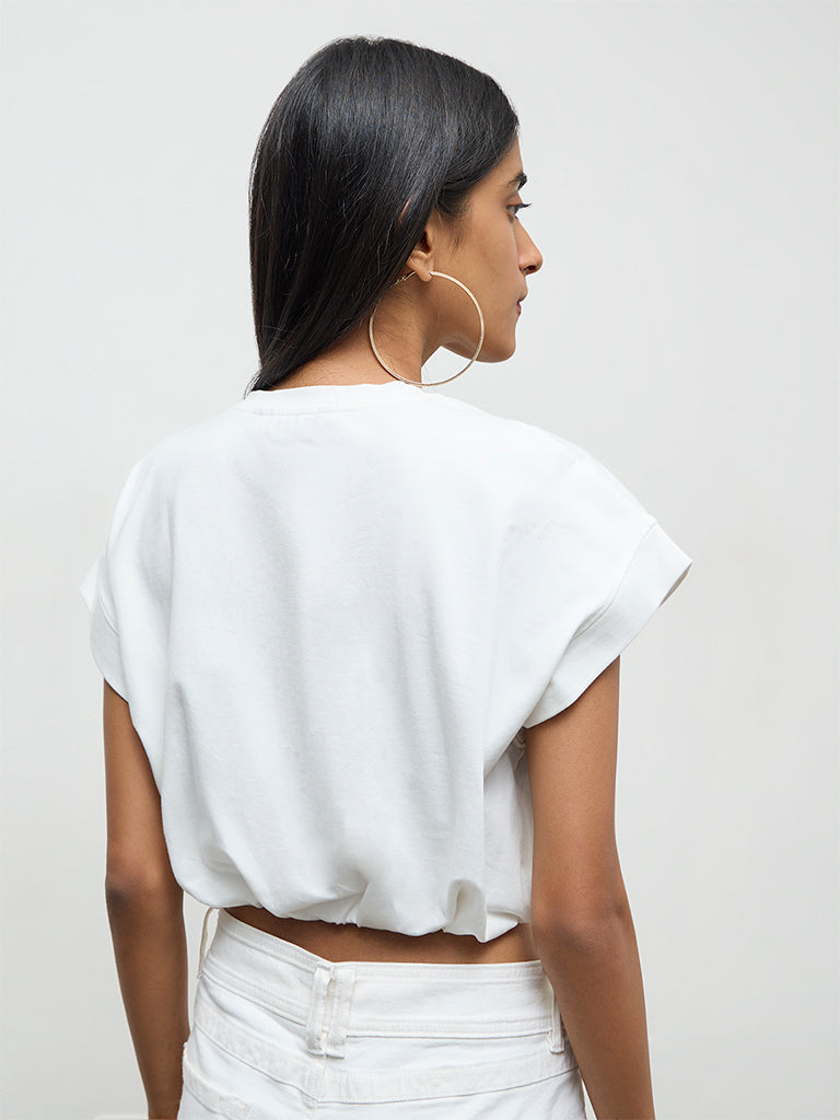 Nuon Off-White Text Printed Cotton T-Shirt